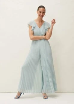 Phase Eight Hallie Pleated Wide Leg Jumpsuit, Mint Green