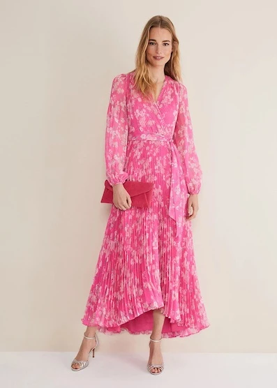 Phase Eight Hayley Sleeve Pleated Maxi Dress, Pink 3 Phase Eight Hayley Sleeve Pleated Maxi Dress, Pink