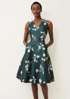 Phase Eight Jordyn Jacquard Floral Print Dress, Green/White