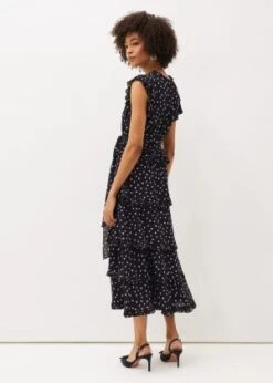 Phase Eight Josephina Spot Tiered Dress, Navy/Buttermilk -Threadnee Shop phase eight josephina spot tiered dress navy buttermilk2 e1641985248179