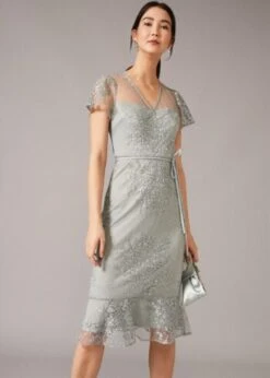 Phase Eight Juliana Floral Embroidered Dress, Eau De Nil/Green