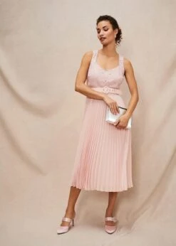 Phase Eight Kassidy Lace Bodice Pleat Dress, Petal Pink