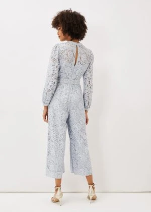 Phase Eight Monroe Belted Lace Wide Leg Jumpsuit, Sky Blue 5 Phase Eight Monroe Belted Lace Wide Leg Jumpsuit, Sky Blue - Image 3