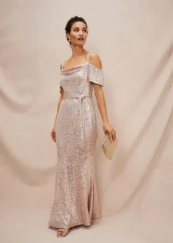 Phase Eight Poppy Off The Shoulder Sequin Dress, Rose Gold