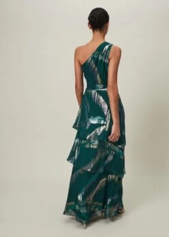 Phase Eight Sonia One Shoulder Silk Maxi Dress, Dark Green/Multi -Threadnee Shop phase eight sonia one shoulder silk maxi dress dark green multi1