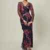 Phase Eight Trisha Embroidered Sleeve Maxi Dress, Black/Pink -Threadnee Shop phase eight trisha embroidered sleeve maxi dress black pink
