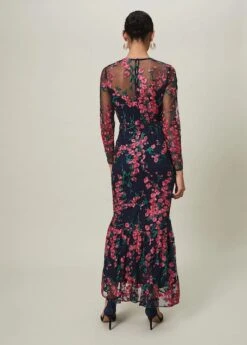 Phase Eight Trisha Embroidered Sleeve Maxi Dress, Black/Pink -Threadnee Shop phase eight trisha embroidered sleeve maxi dress black pink1