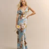 Reformation Ronda Silk Floral Print Dress, Serene Blue/Multi