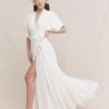 Reformation Winslow Wrap Style Maxi Bridal Dress, Ivory -Threadnee Shop reformation winslow wrap style maxi bridal dress ivory