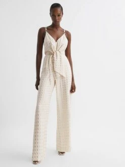 Reiss Scarlet Metallic Detail Jumpsuit, Ivory