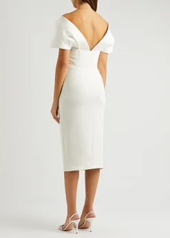 SOLACE LONDON Wrenley Off-the-shoulder Midi Dress, Ivory -Threadnee Shop solace london wrenley off the shoulder midi dress ivory2
