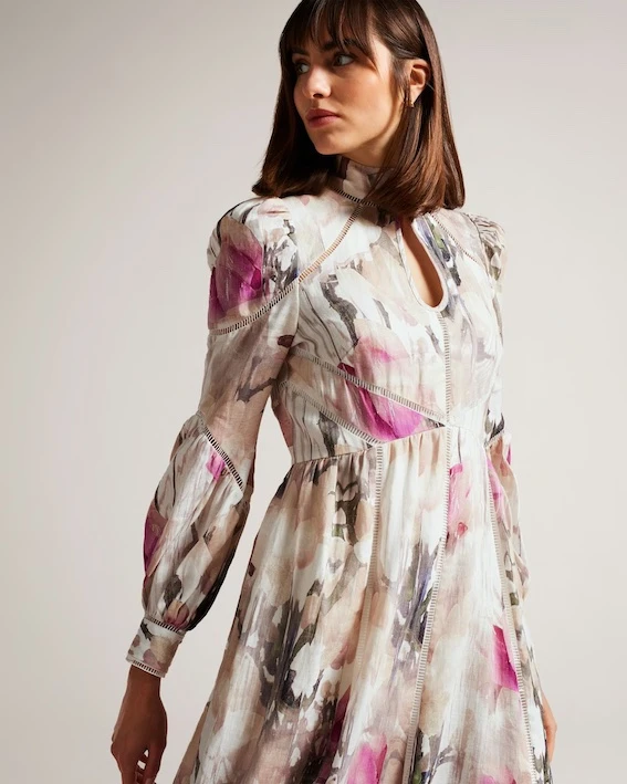 Ted Baker Freisya Floral Lace Cut-Out Midi Dress, Nude/Pink/Blush 5 Ted Baker Freisya Floral Lace Cut-Out Midi Dress, Nude/Pink/Blush - Image 3