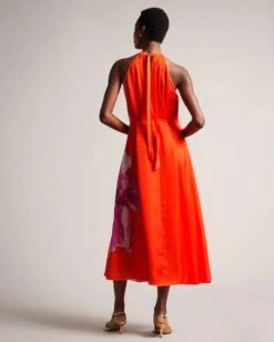 Threadnee Shop -Threadnee Shop ted baker immia halterneck midaxi swing dress bright orange pink1 copy