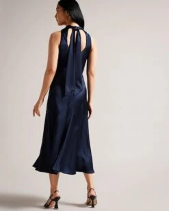 Ted Baker Lilymay Cowl Neck Bias Cut Midi Dress, Dark Blue/Navy -Threadnee Shop ted baker lilymay cowl neck bias cut midi dress dark blue navy1