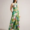 Ted Baker Rachily Halterneck Jumpsuit With Wrap Bodice Detail, Green/Multi 1 Ted Baker Rachily Halterneck Jumpsuit With Wrap Bodice Detail, Green/Multi -Threadnee Shop ted baker rachily halterneck jumpsuit with wrap bodice detail green multi