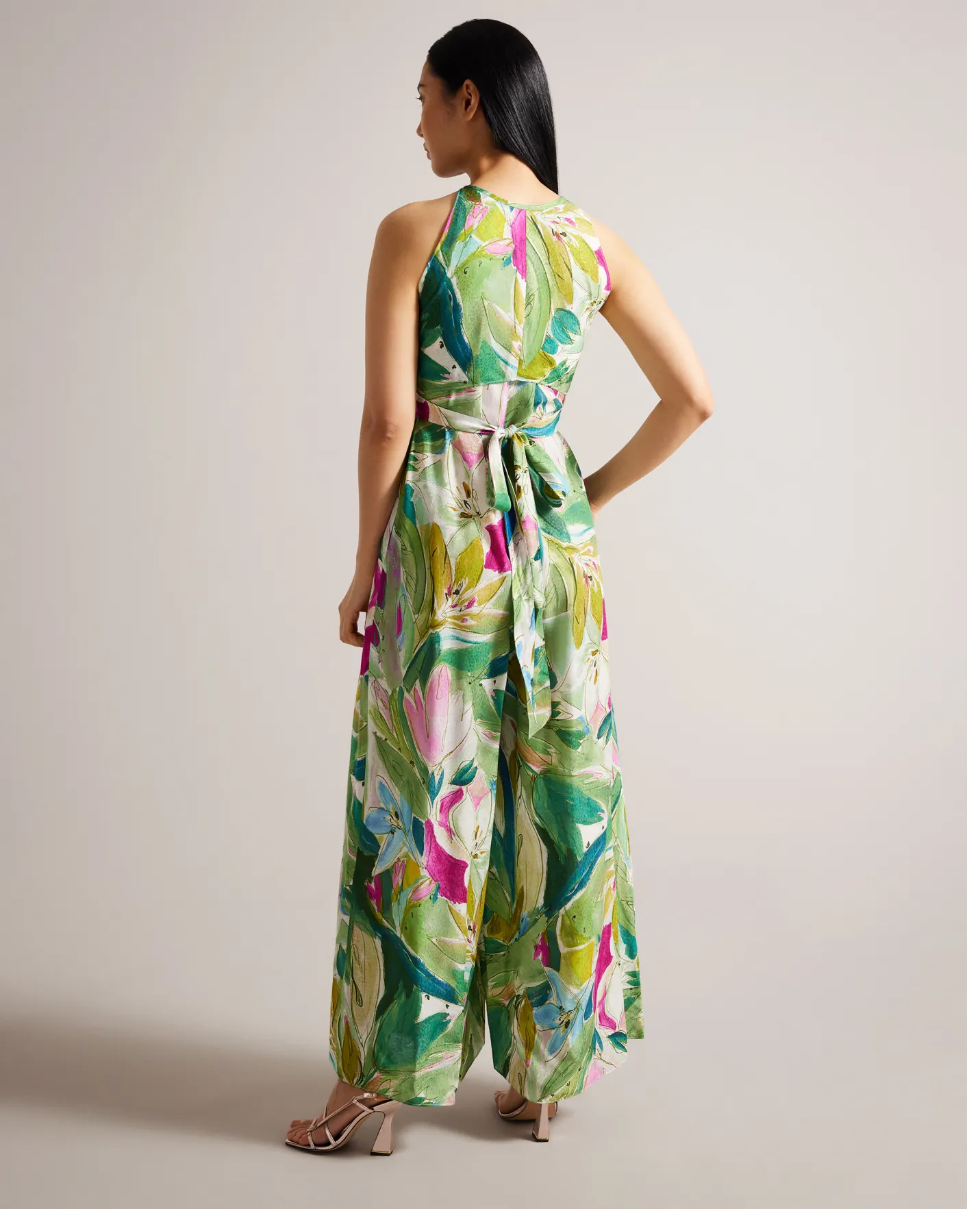 Ted Baker Rachily Halterneck Jumpsuit With Wrap Bodice Detail, Green/Multi 4 Ted Baker Rachily Halterneck Jumpsuit With Wrap Bodice Detail, Green/Multi - Image 2
