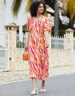 Threadbare Women's Red Tiger Print Dress, Red/Orange/Multi