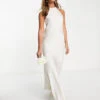 Vila Bridal Halterneck Maxi Dress In Cream Satin, Birch 2 Vila Bridal Halterneck Maxi Dress In Cream Satin, Birch -Threadnee Shop vila bridal halterneck maxi dress in cream satin birch