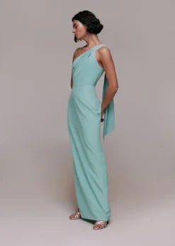 Whistles Bethan One Shoulder Bridesmaid Maxi Dress, Sage Green