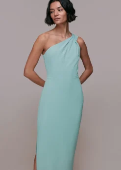 Whistles Bethan One Shoulder Bridesmaid Maxi Dress, Sage Green -Threadnee Shop whistles bethan one shoulder bridesmaid maxi dress sage green3