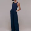 Whistles Tie Back Maxi Jumpsuit, Navy Blue -Threadnee Shop whistles tie back maxi jumpsuit navy blue