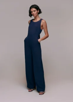 Whistles Tie Back Maxi Jumpsuit, Navy Blue